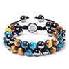 Luckacco 8MM Natural Tiger Eye Stone Adjustable Bracelet Double Layer Hand Woven Row Strand Beaded Bangles Couple Party Jewelry