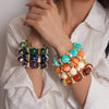 Luckacco 7 Styles Trendy Splicing Acrylic Round Beads Bracelets Bohemian Thick Irregular Resin Elastic Bangles Retro Jewelry for Women F