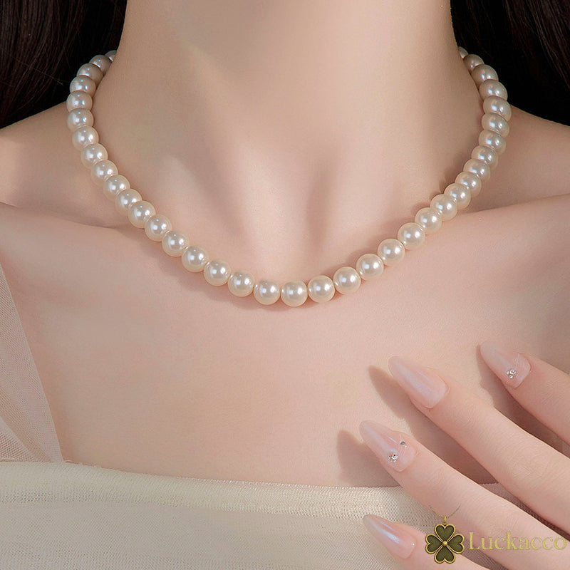 luckacco fashion elegant white imitation pearl chokers necklace for women men wedding banquet necklaces vintage handmade jewelry gift
