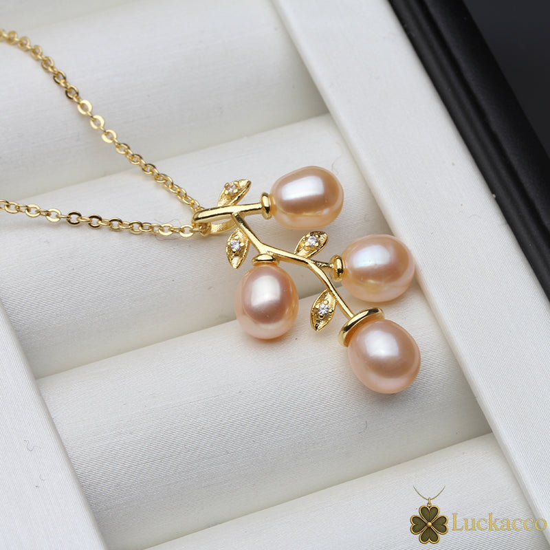 luckacco cute new pink natural pearl pendant for women,wedding freshwater pearl necklace mother wife birthday gift white