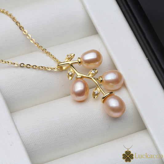 Luckacco Cute New Pink Natural Pearl Pendant For Women,Wedding Freshwater Pearl Necklace Mother Wife Birthday Gift White