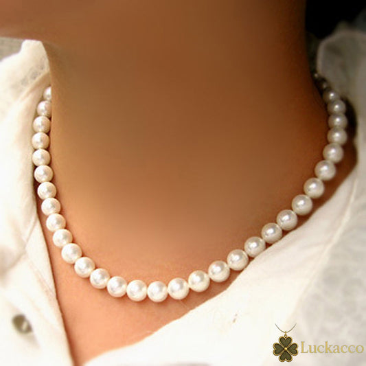 Luckacco Classic Elegant White Pearl Chokers Necklace For Women Men Wedding Banquet Necklaces Vintage Beads Handmade Jewelry Party Gift