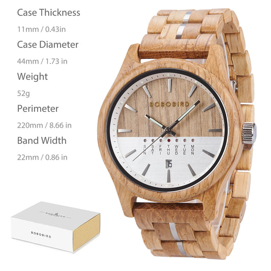 Luckacco BOBO BIRD Wooden Quartz Watch Vintage Man Watch With Calendar Original Luxury Brands Men's Wooden Wristwatch 2024 New Arrival
