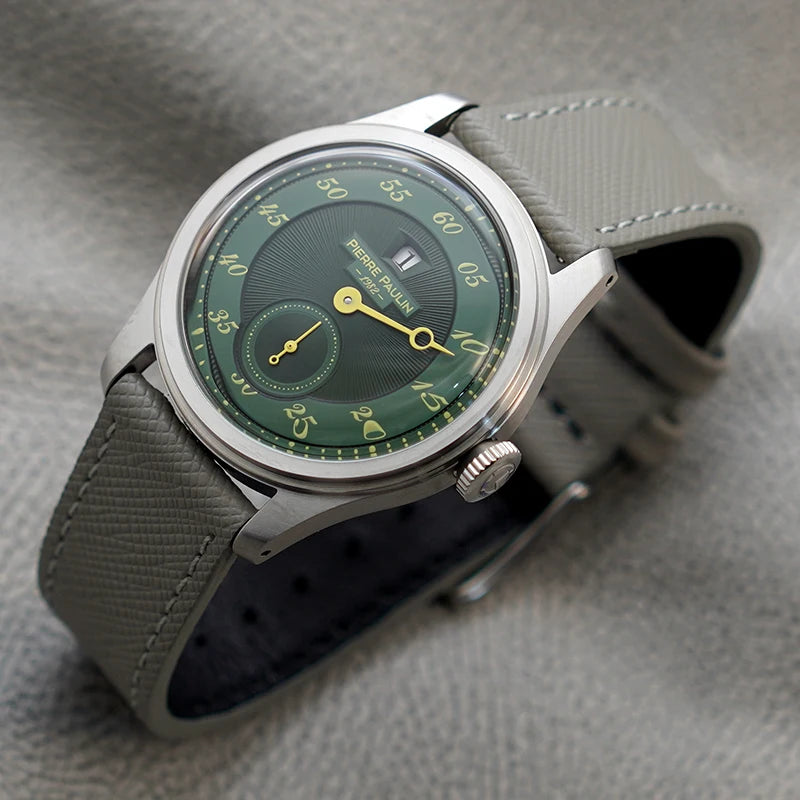 luckacco spot goods new pierre paulin jumping hour men watch salmon dial automatic st17 mechanical watch vintage bonklip bracelet