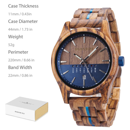 Luckacco BOBO BIRD Wooden Quartz Watch Vintage Man Watch With Calendar Original Luxury Brands Men's Wooden Wristwatch 2024 New Arrival