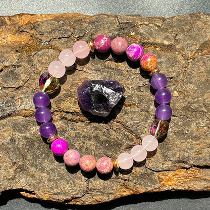 Luckacco 1pc/Strength and Protection Bracelet Imperial Jasper and Love Crystal Handmade Bracelet for Men and Women Cultivate Inner Peace