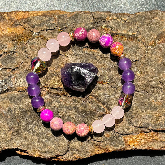 Luckacco 1pc/Strength and Protection Bracelet Imperial Jasper and Love Crystal Handmade Bracelet for Men and Women Cultivate Inner Peace