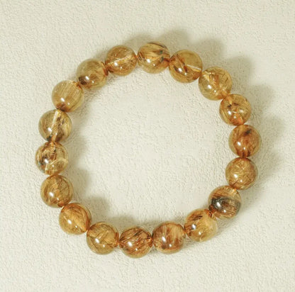 Luckacco Exquisite Jewelry Gifts Wealth Bring in Crystal Healing a Level Natural Coffee Golden Rutilated Quartz Elasctic Beads Bracelet