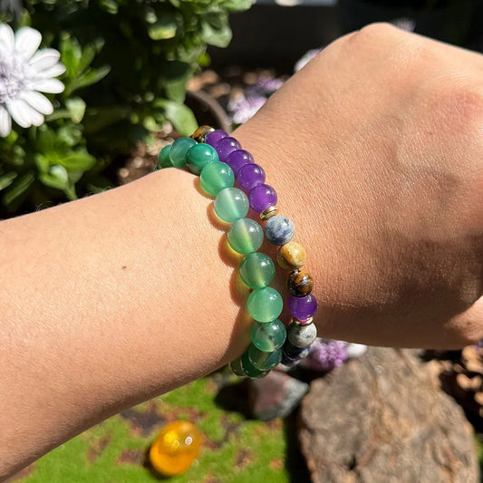 Luckacco 1pc/Bohemian style natural green agate beaded bracelet for women daily wear rich and prosperous jewelry holiday blessing gift