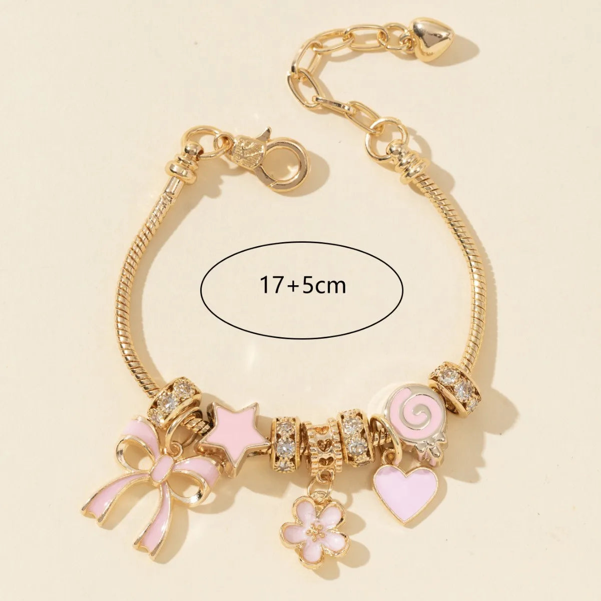 luckacco 1pc women's adjustable gold color rhinestone butterfly heart lollipop beads bracelets elegant jewelry daily wear party gifts
