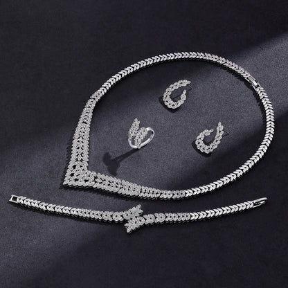 Luckacco 2024 New Wedding Jewelry Set for Women Saudi Arabia 4 Pieces Zirconia Bridal Jewellery Collection Necklace Set