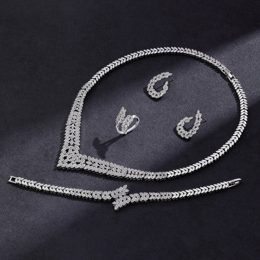 Luckacco 2024 New Wedding Jewelry Set for Women Saudi Arabia 4 Pieces Zirconia Bridal Jewellery Collection Necklace Set