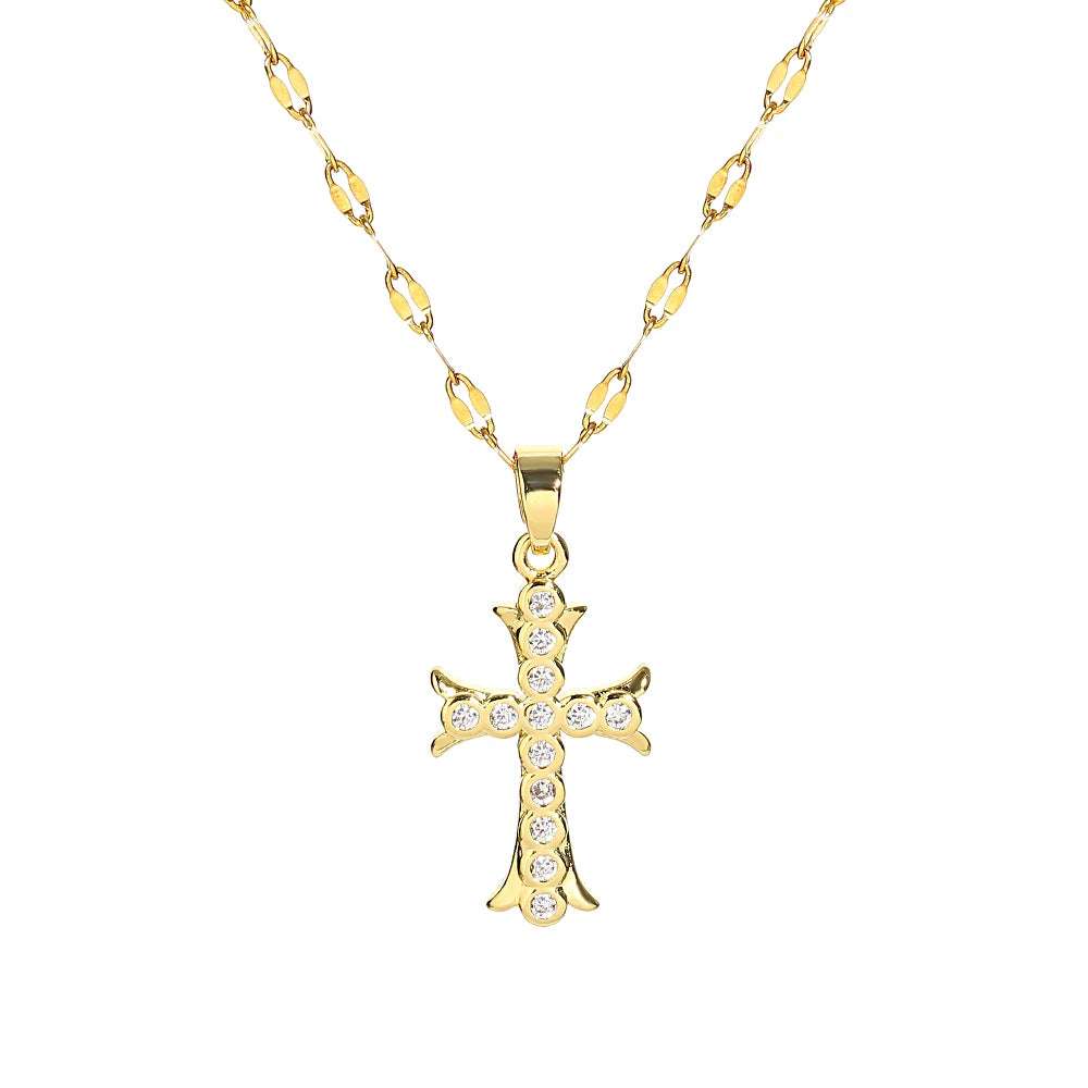 luckacco religious cross necklace for women men stainless steel chain necklaces christian pendant collar pray baptism christmas gift