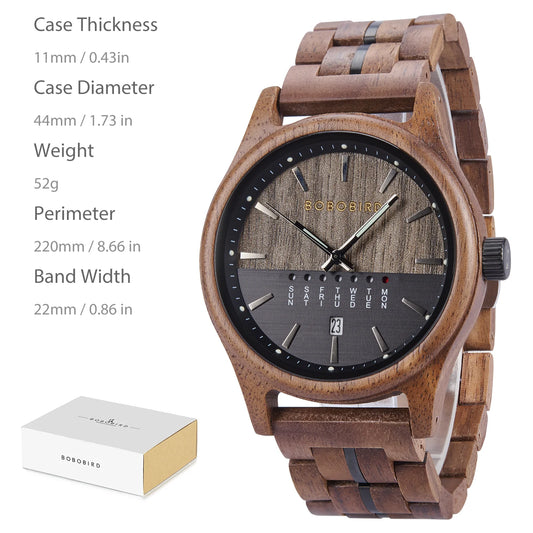 Luckacco BOBO BIRD Wooden Quartz Watch Vintage Man Watch With Calendar Original Luxury Brands Men's Wooden Wristwatch 2024 New Arrival
