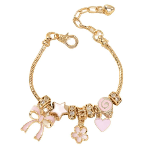 Luckacco 1pc Women's Adjustable Gold Color Rhinestone Butterfly Heart Lollipop Beads Bracelets Elegant Jewelry Daily Wear Party Gifts
