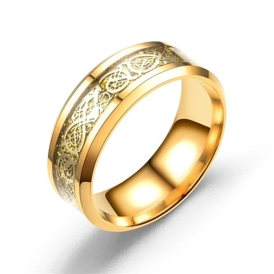 Luckacco Fashion Couple Rings Luxury Gold Color Women Rhinestones Zircon Rings Set Men Stainless Steel Celtic Dragon Ring Wedding Jewelry
