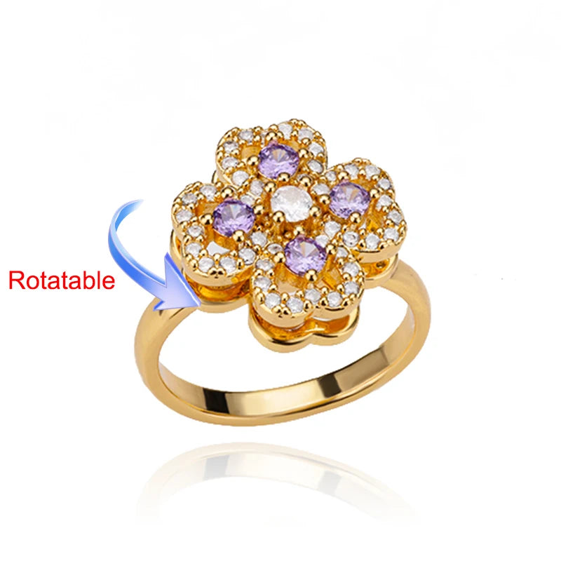 luckacco four clover rotating anxiety rings for women gold color adjustable stainless steel wedding ring aesthetic jewelry gift anillos