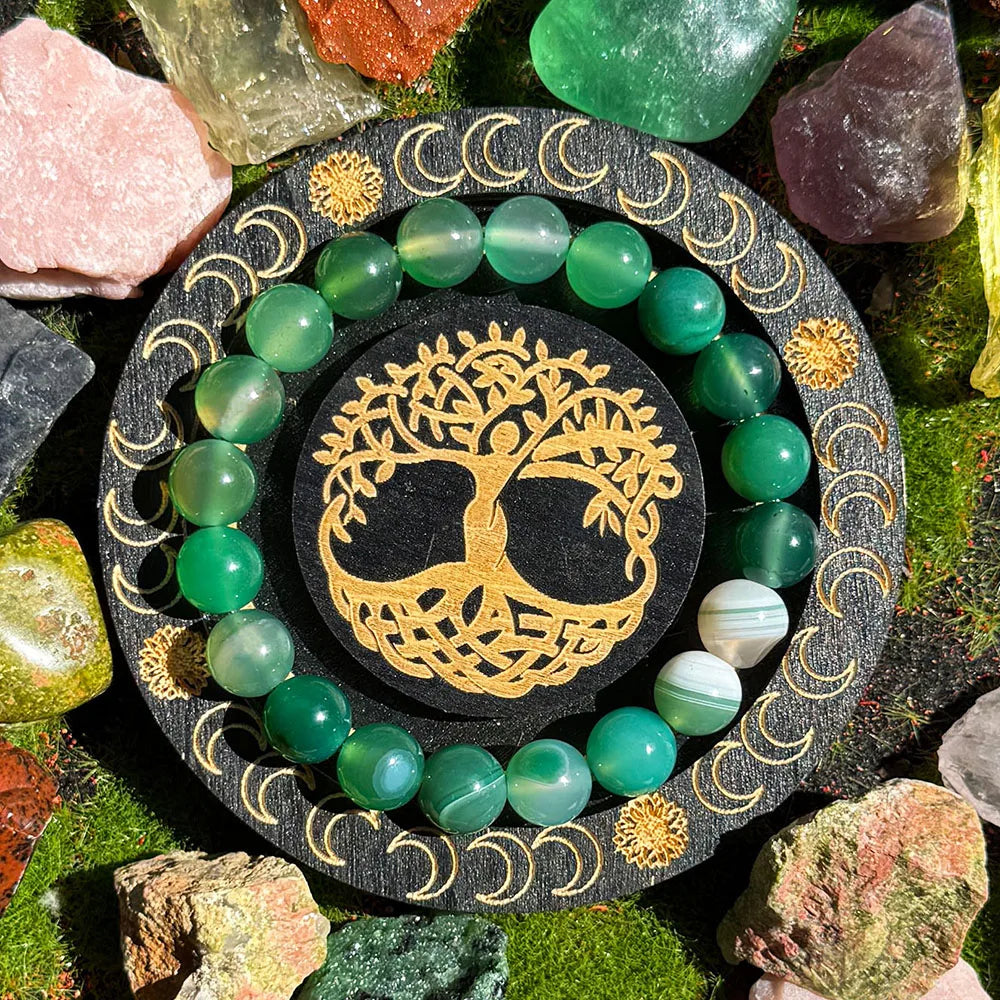 luckacco 1pc/bohemian style natural green agate beaded bracelet for women daily wear rich and prosperous jewelry holiday blessing gift