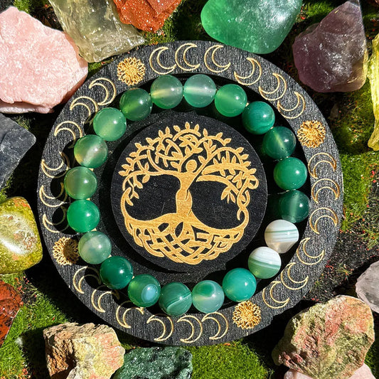 Luckacco 1pc/Bohemian style natural green agate beaded bracelet for women daily wear rich and prosperous jewelry holiday blessing gift