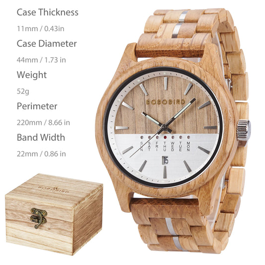 Luckacco BOBO BIRD Wooden Quartz Watch Vintage Man Watch With Calendar Original Luxury Brands Men's Wooden Wristwatch 2024 New Arrival