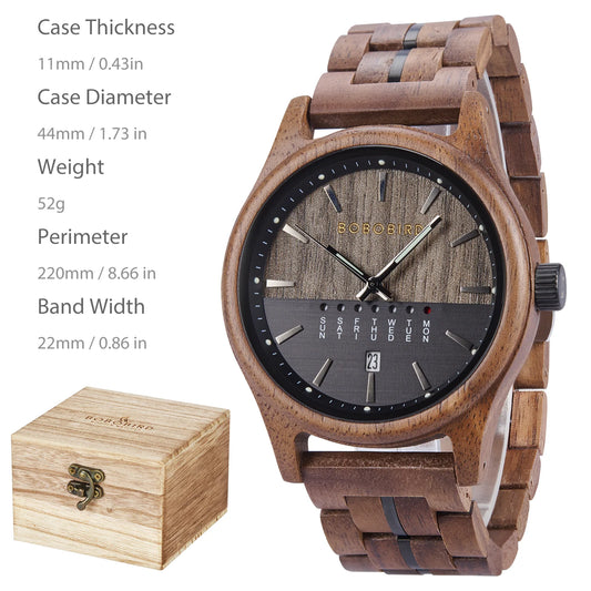Luckacco BOBO BIRD Wooden Quartz Watch Vintage Man Watch With Calendar Original Luxury Brands Men's Wooden Wristwatch 2024 New Arrival