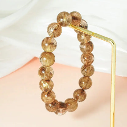 Luckacco Exquisite Jewelry Gifts Wealth Bring in Crystal Healing a Level Natural Coffee Golden Rutilated Quartz Elasctic Beads Bracelet
