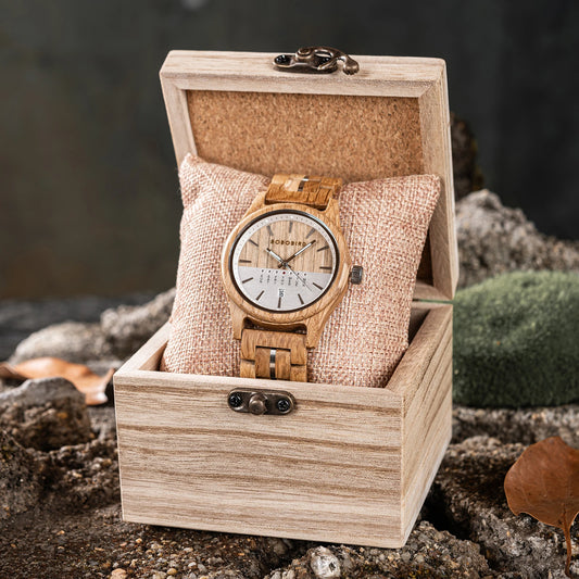 Luckacco BOBO BIRD Wooden Quartz Watch Vintage Man Watch With Calendar Original Luxury Brands Men's Wooden Wristwatch 2024 New Arrival