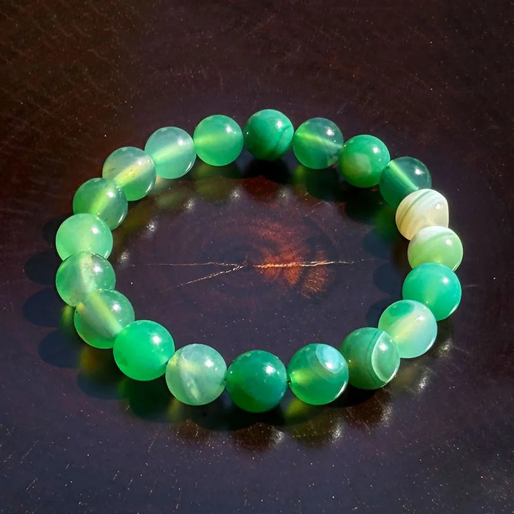 luckacco 1pc/bohemian style natural green agate beaded bracelet for women daily wear rich and prosperous jewelry holiday blessing gift