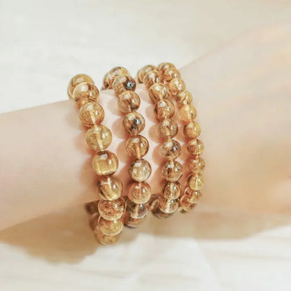 Luckacco Exquisite Jewelry Gifts Wealth Bring in Crystal Healing a Level Natural Coffee Golden Rutilated Quartz Elasctic Beads Bracelet