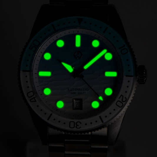 Luckacco WISHDOIT Men's Automatic Dive Watch With Ocean Blue And White Ripple Dial 8215 Movement Sapphire Glass Mirror