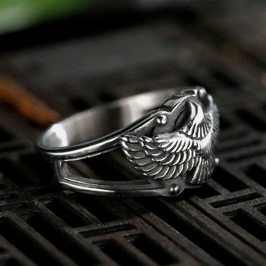 Luckacco Stainless Steel Men Animal Rings Flying Eagle Punk Rock Personality for Male Boyfriend Jewelry Creativity Gift Anel