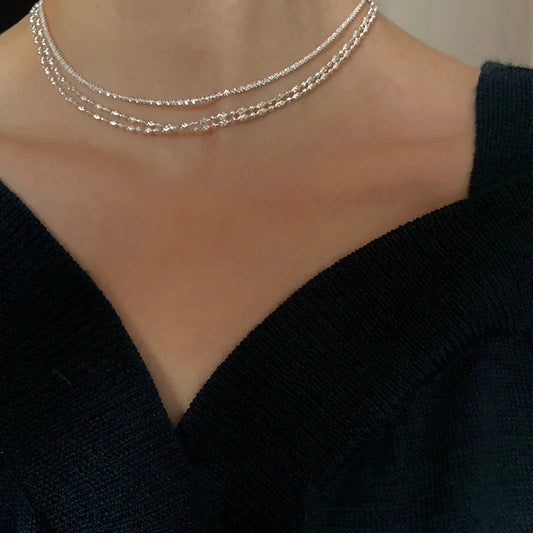 Luckacco 925 Sterling Silver Sparkling Clavicle Chain Choker Necklace For Women Fine Jewelry Wedding Party Birthday Gift