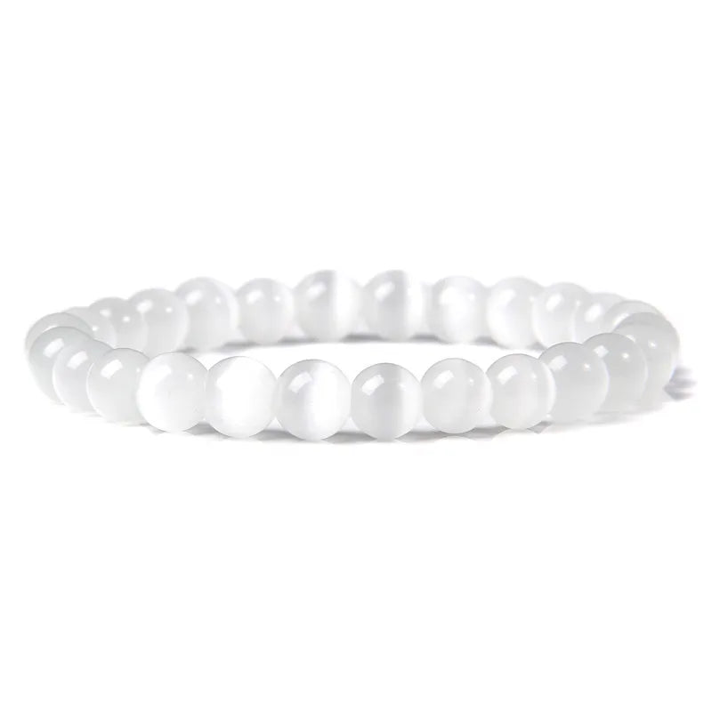 luckacco 8mm cat eye stone beads bracelet fashion natural stone cute pink chromatic bead bracelet bangle for women jewelry gifts pulseira