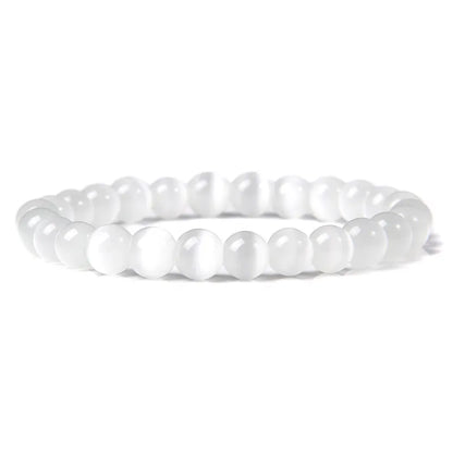 Luckacco 8mm Cat Eye Stone Beads Bracelet Fashion Natural Stone Cute Pink Chromatic Bead Bracelet Bangle for Women Jewelry Gifts Pulseira