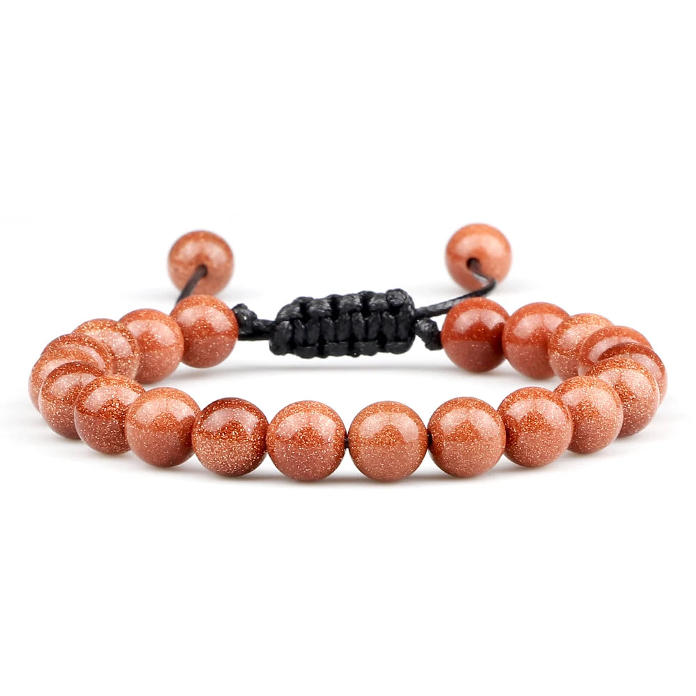 luckacco blue sandstone beads bracelet for women men goldstone quartz round beads bracelet handmade adjustable rope shining wrist jewelry