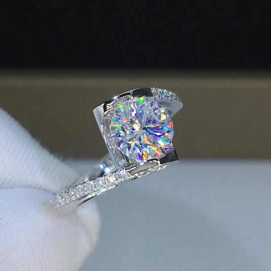 Luckacco New 925 Sterling Silver Ring 2 Carat Zircon Simulation CZ Ring, A Wedding Gift For Women'S Charm Jewelry