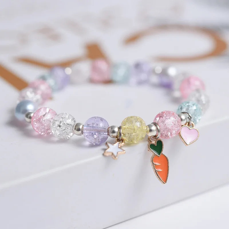 luckacco popcorn bead sweet bracelet for children women cute cloud flower pendant bracelets kids girls charm wish bracelet