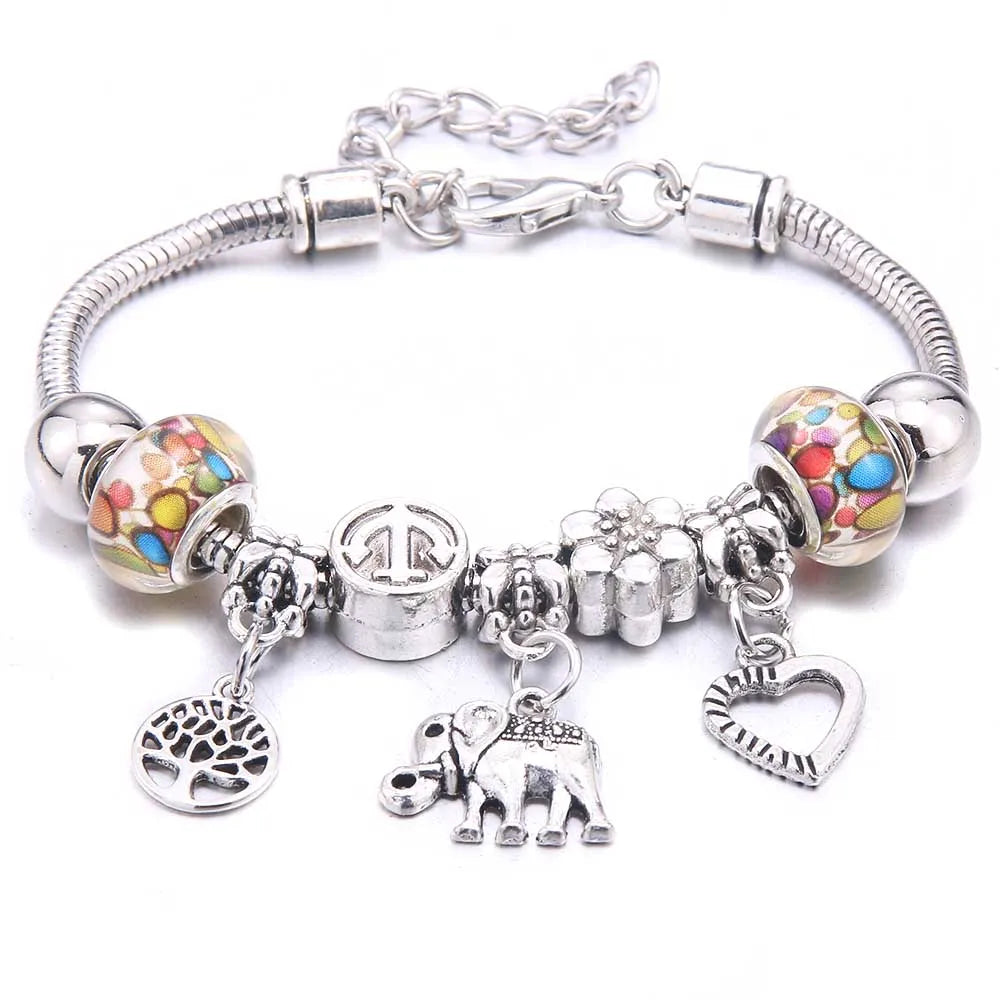 luckacco  dragonfly owl shape crystal charm bracelets beads bracelet women diy beads brand bracelets & bangles jewelry gift