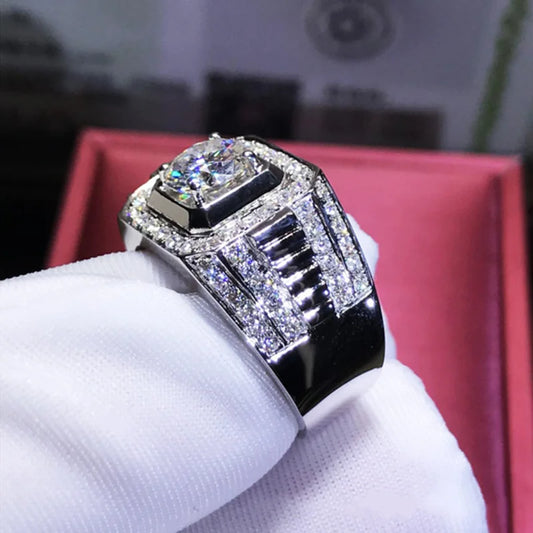 Luckacco Gorgeous Men's Big Natural Birthstone Crystal Zircon Rings Luxury Banquet Engagement Ring for Men Wedding Band Jewelry