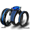 Luckacco Fashion Jewelry Lovers Rings Women's Blue Zircon Engagement Ring Sets Men's Stainless Steel Wedding Band Anniversary Gift