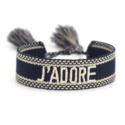Luckacco Rhinestone Embroidery Woven Bracelets Adjustable Rope Stackable Bangle For Women