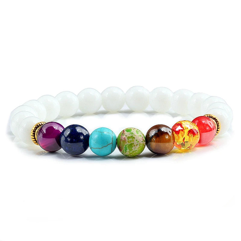 luckacco 7 chakra beads natural lava tiger eye stone bracelet for women men healing balance therapy bracelets jewelry prayer adjustable