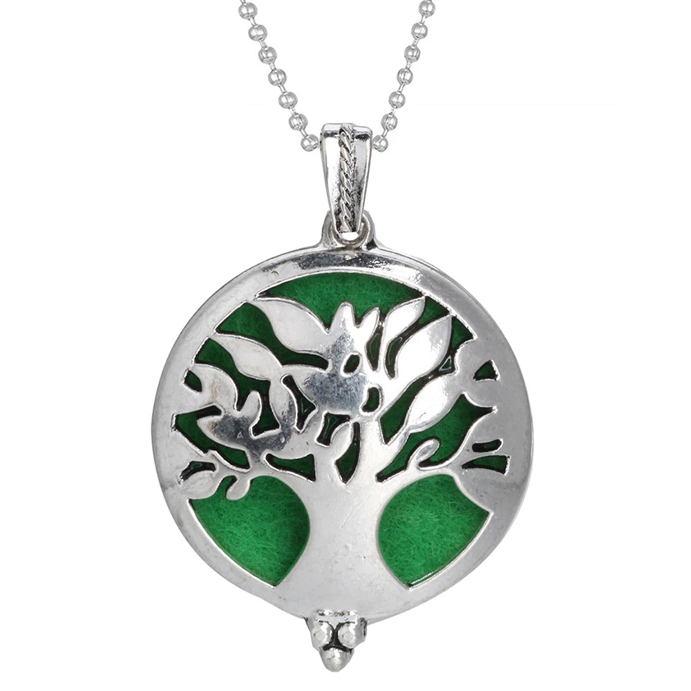 luckacco aromatherapy necklace tree of life diffuser jewelry vintage open locket pendant essential oil perfume aroma diffuser necklace