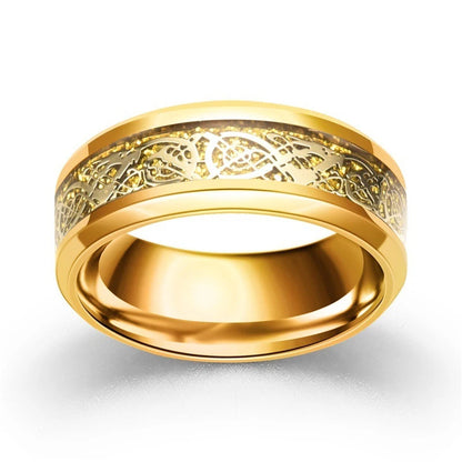 Luckacco Charm Gold-Color Couple Rings - Men's Stainless Steel Dragon Pattern Rings Women's White Zircon Ring Set Bridal Wedding Jewelry