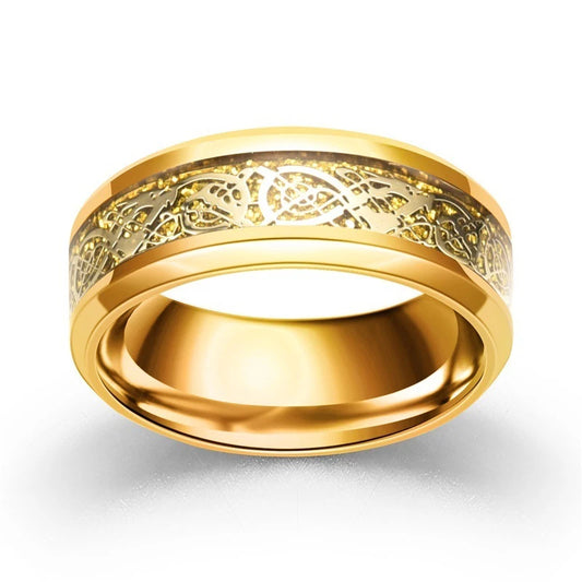 Luckacco Charm Gold-Color Couple Rings - Men's Stainless Steel Dragon Pattern Rings Women's White Zircon Ring Set Bridal Wedding Jewelry