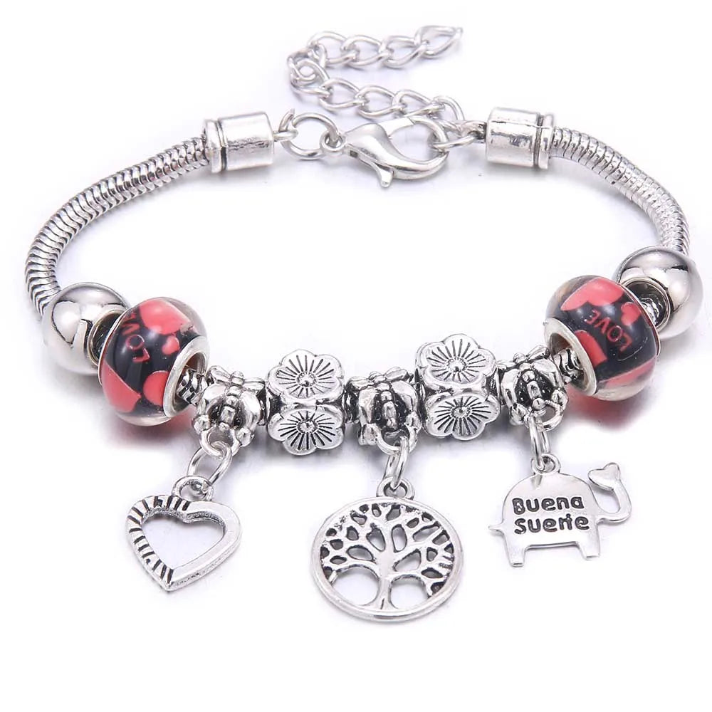 luckacco  dragonfly owl shape crystal charm bracelets beads bracelet women diy beads brand bracelets & bangles jewelry gift