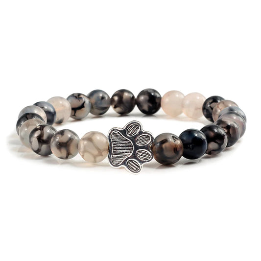 Luckacco Men Natural Black Lava Stone Bracelet Cat Paw Blue Pine Beaded Bracelets Bangles Energy Women Yoga Fashion Couple Jewelry Gifts