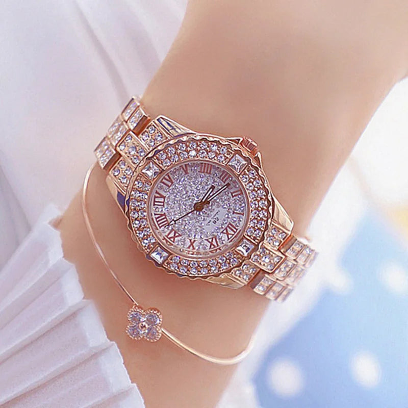 luckacco women watches diamond gold watch ladies wrist watches luxury brand rhinestone women's bracelet watches female relogio feminino