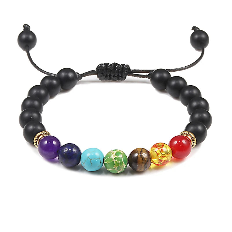 luckacco 7 chakra beads natural lava tiger eye stone bracelet for women men healing balance therapy bracelets jewelry prayer adjustable