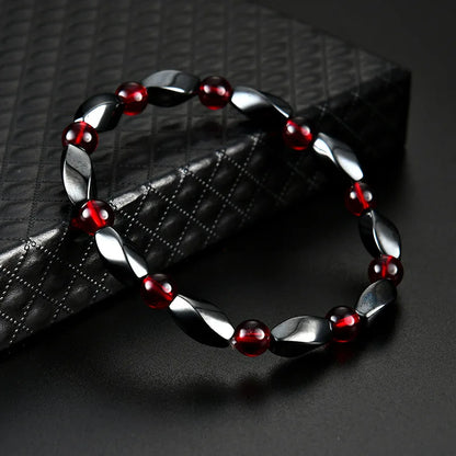 Luckacco Fashion Red Agates Hematite Bracelets Men Positive Energy Hematite Charm Bracelets Women Natural Stone Lucky Bracelet Jewelry
